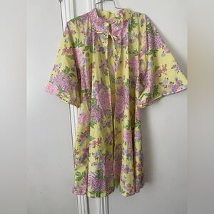 Vintage GILEAD Open Front  Floral Yellow and Pink Kimono